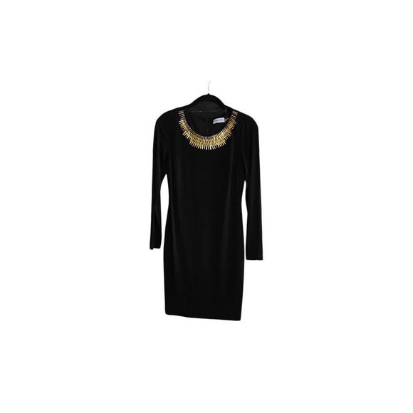 Calvin Klein women’s gold beaded embroidered knee length dress size 4P - Picture 2 of 5